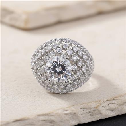 Cz Adjustable Ring With Mehndi 2 Tone Rhodium Plating