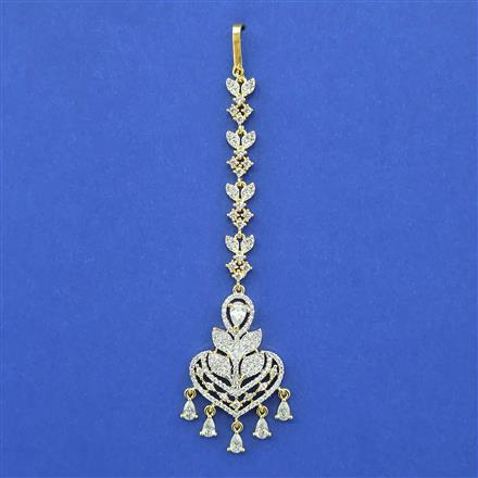 Cz Delicate Tikka With Mehndi 2 Tone Rhodium Plating