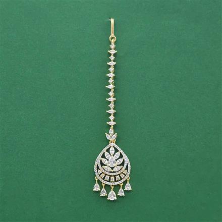 Cz Delicate Tikka With Mehndi 2 Tone Rhodium Plating