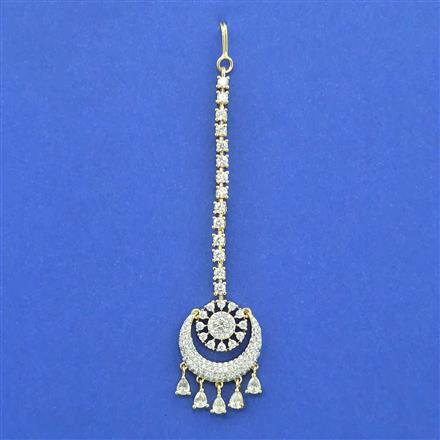 Cz Delicate Tikka With Mehndi 2 Tone Rhodium Plating