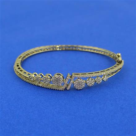 Cubic Zirconia Openable Kada With Mehndi 2 Tone Rhodium Plating