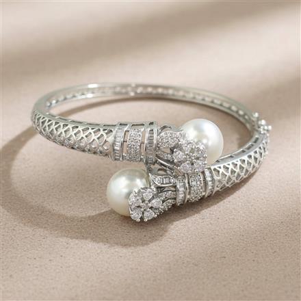 Cubic Zirconia Openable Kada With 2 Tone Rhodium Plating