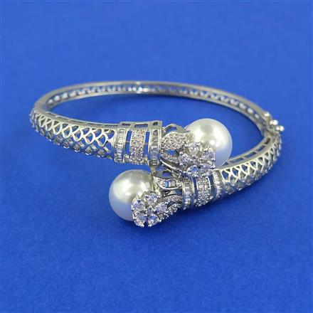 Cubic Zirconia Openable Kada With 2 Tone Rhodium Plating