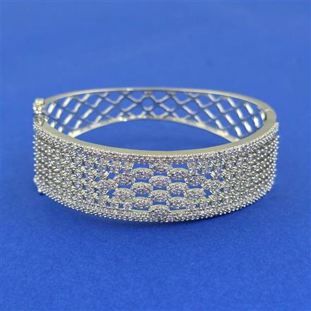 Cubic Zirconia Openable Kada With Mehndi 2 Tone Rhodium Plating