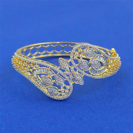 Cubic Zirconia Openable Kada With Mehndi 2 Tone Rhodium Plating