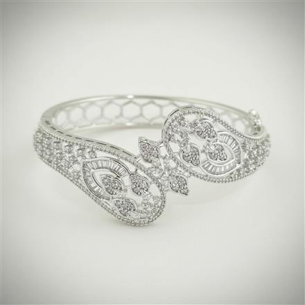 Cubic Zirconia Openable Kada With Mehndi 2 Tone Rhodium Plating