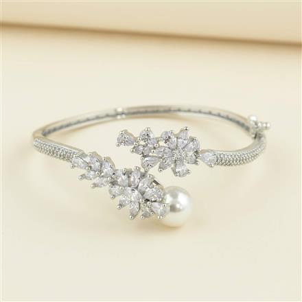 Cubic Zirconia Openable Kada With 2 Tone Rhodium Plating