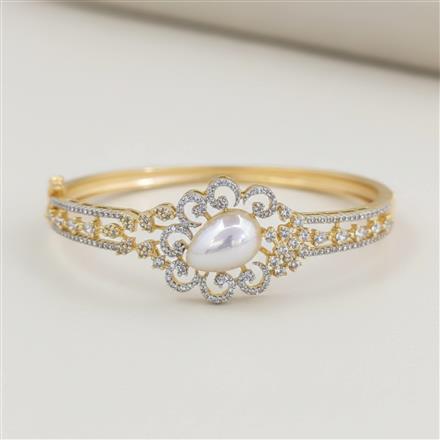 Cz Openable Kada With Rhodium 2 Tone Plating