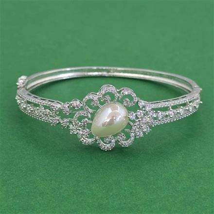 Cz Openable Kada With Rhodium 2 Tone Plating