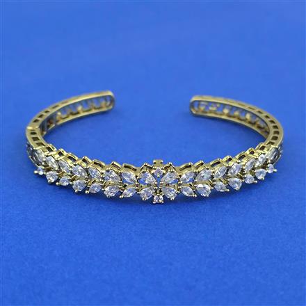 Cubic Zirconia Openable Kada With Mehndi 2 Tone Rhodium Plating