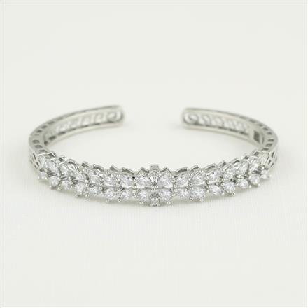 Cubic Zirconia Openable Kada With Mehndi 2 Tone Rhodium Plating