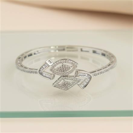 Cubic Zirconia Openable Kada With Mehndi 2 Tone Rhodium Plating