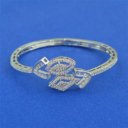 Cubic Zirconia Openable Kada With Mehndi 2 Tone Rhodium Plating