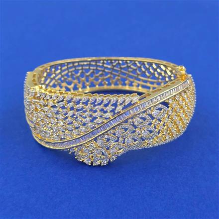 Cubic Zirconia Openable Kada With Mehndi 2 Tone Rhodium Plating