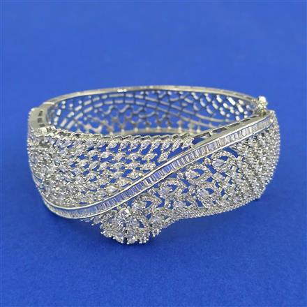 Cubic Zirconia Openable Kada With Mehndi 2 Tone Rhodium Plating