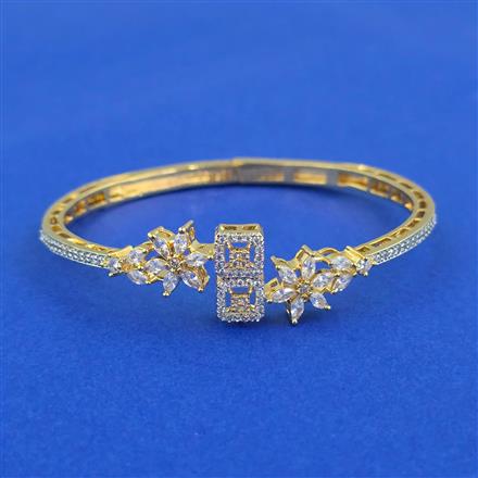 Cubic Zirconia Openable Kada With Mehndi 2 Tone Rhodium Plating