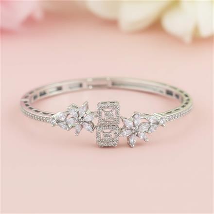 Cubic Zirconia Openable Kada With Mehndi 2 Tone Rhodium Plating