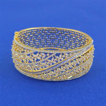 Cubic Zirconia Openable Kada With Mehndi 2 Tone Rhodium Plating