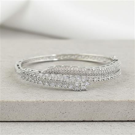 Cubic Zirconia Openable Kada With Mehndi 2 Tone Rhodium Plating