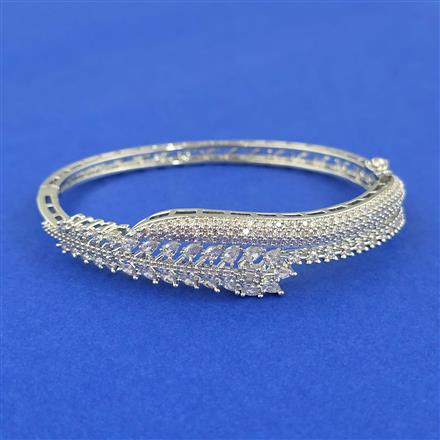 Cubic Zirconia Openable Kada With Mehndi 2 Tone Rhodium Plating