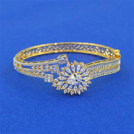 Cubic Zirconia Openable Kada With Mehndi 2 Tone Rhodium Plating