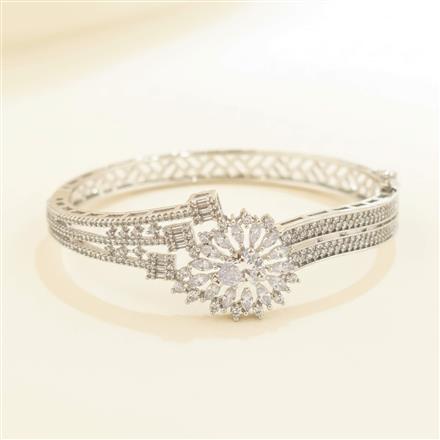 Cubic Zirconia Openable Kada With Mehndi 2 Tone Rhodium Plating