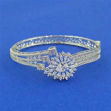 Cubic Zirconia Openable Kada With Mehndi 2 Tone Rhodium Plating