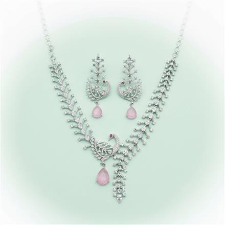 Cz Classic Necklace Set With Rhodium Plating