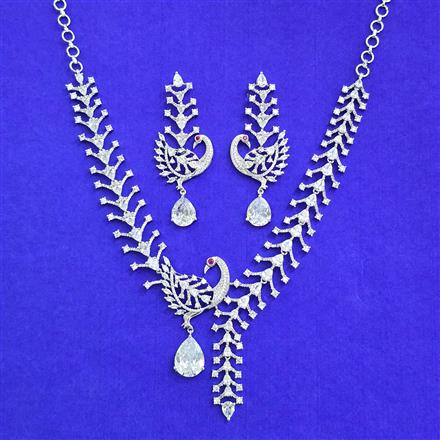 Cz Classic Necklace Set With Rhodium Plating