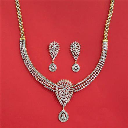 Cubic Zirconia Classic Necklace Set With Carat 2 Tone Rhodium Plating
