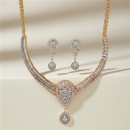 Cubic Zirconia Classic Necklace Set With Carat 2 Tone Rhodium Plating