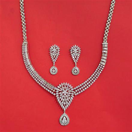Cubic Zirconia Classic Necklace Set With Carat 2 Tone Rhodium Plating