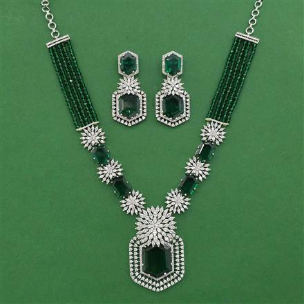 Cz Classic Necklace Set With Rhodium Plating