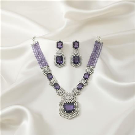 Cz Classic Necklace Set With Rhodium Plating
