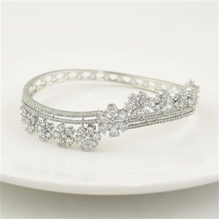 Cubic Zirconia Openable Kada With Mehndi 2 Tone Rhodium Plating