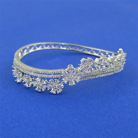 Cubic Zirconia Openable Kada With Mehndi 2 Tone Rhodium Plating