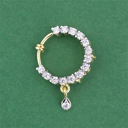 Cz Delicate Nose Ring With Carat Mehndi 2 Tone Rhodium Plating