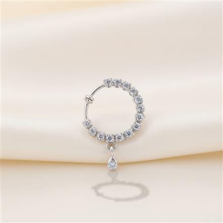 Cz Delicate Nose Ring With Carat Mehndi 2 Tone Rhodium Plating