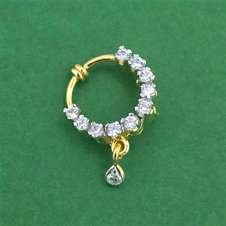 Cz Pressing Nose Ring With Mehndi 2 Tone Rhodium Plating