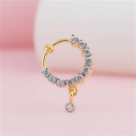 Cz Pressing Nose Ring With Mehndi 2 Tone Rhodium Plating