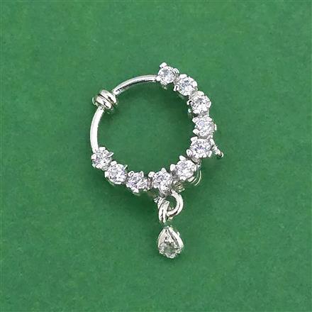 Cz Pressing Nose Ring With Mehndi 2 Tone Rhodium Plating