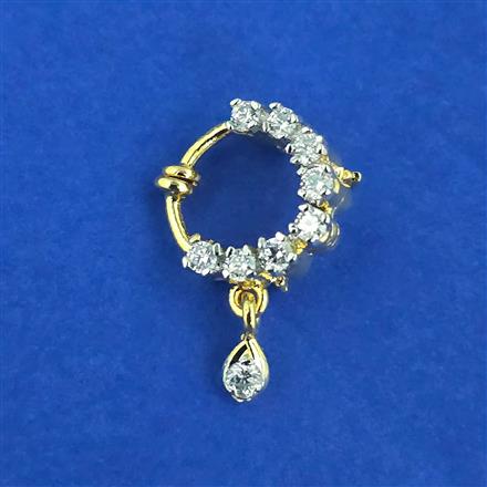 Cubic Zirconia Pressing Nose Ring With Mehndi 2 Tone Rhodium Plating