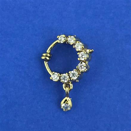 Cubic Zirconia Pressing Nose Ring With Mehndi 2 Tone Rhodium Plating