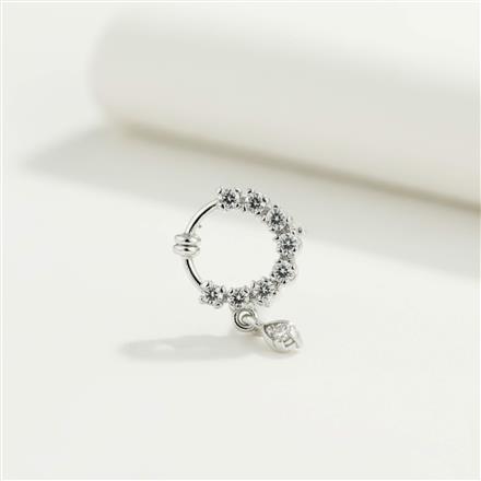 Cubic Zirconia Pressing Nose Ring With Mehndi 2 Tone Rhodium Plating