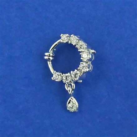 Cubic Zirconia Pressing Nose Ring With Mehndi 2 Tone Rhodium Plating