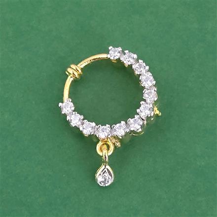 Cz Delicate Nose Ring With Mehndi 2 Tone Rhodium Plating