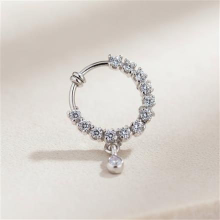 Cz Delicate Nose Ring With Mehndi 2 Tone Rhodium Plating