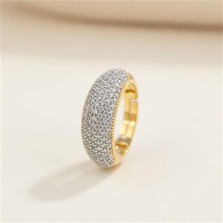 Cz Classic Ring With Mehndi 2 Tone Rhodium Plating