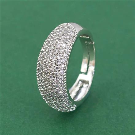 Cz Classic Ring With Mehndi 2 Tone Rhodium Plating