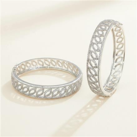 Cz Openable Bangles With Rhodium Plating